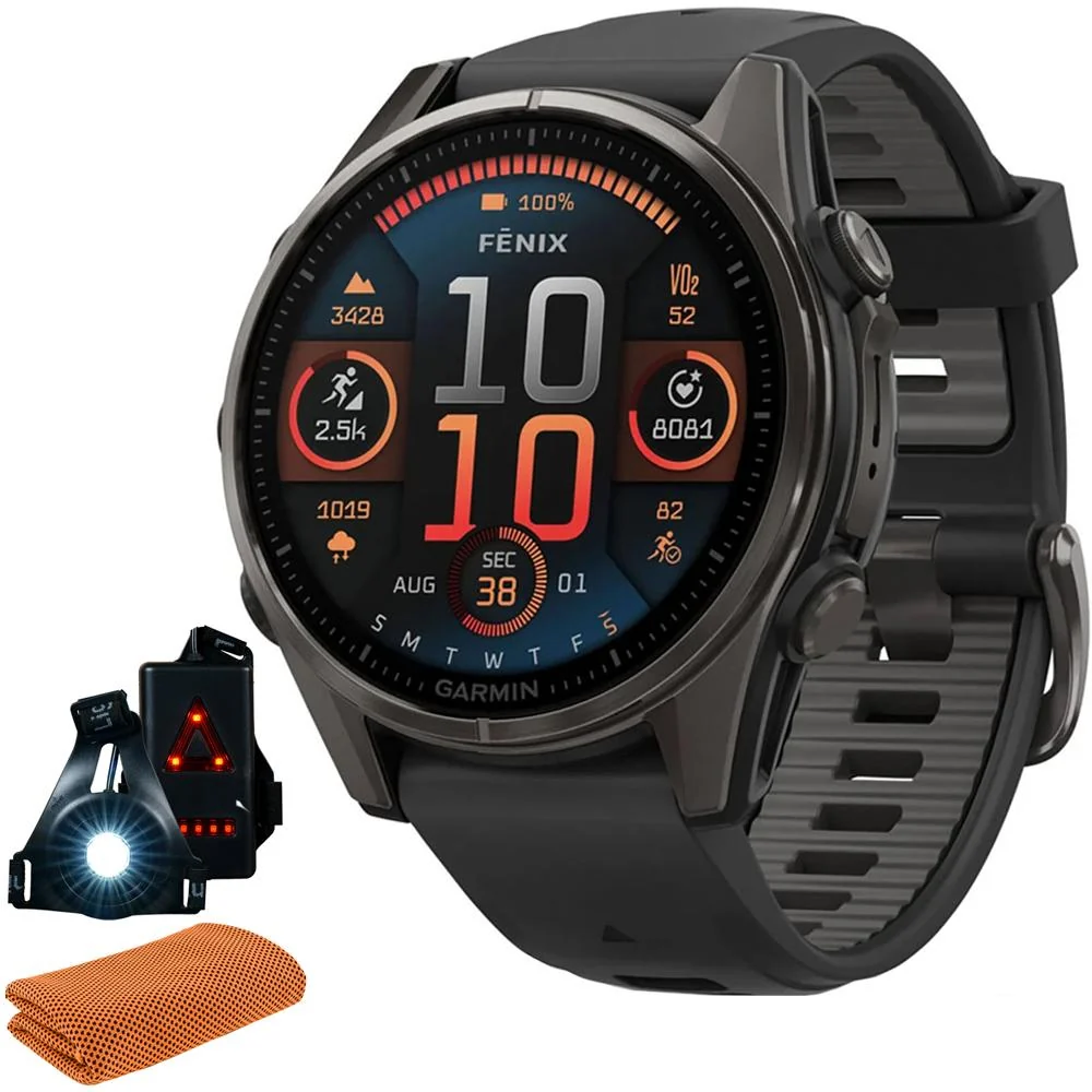 Garmin Fenix 8 43 mm, AMOLED, Sapphire, Carbon Gray DLC Titanium + Accessories Bundle