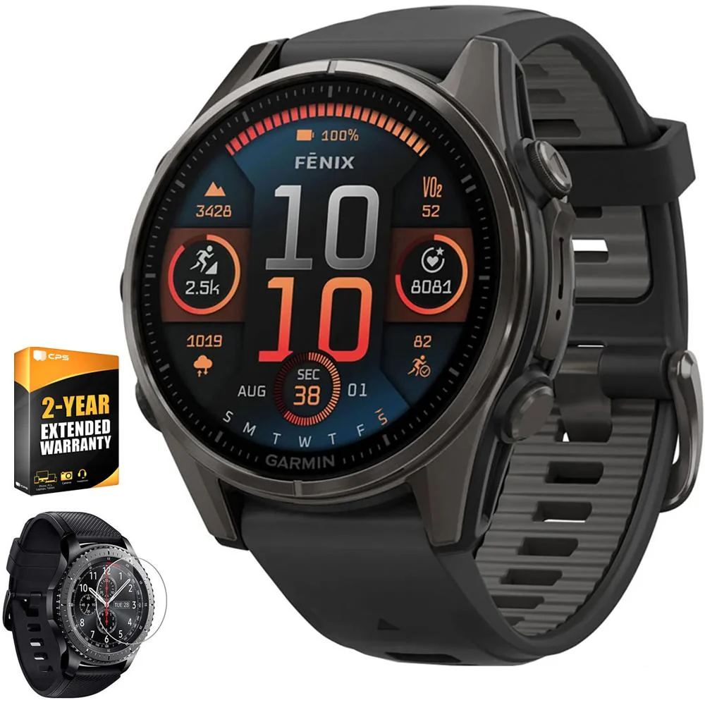 Garmin Fenix 8 43 mm, AMOLED, Sapphire, Carbon Gray DLC Titanium + Warranty Bundle