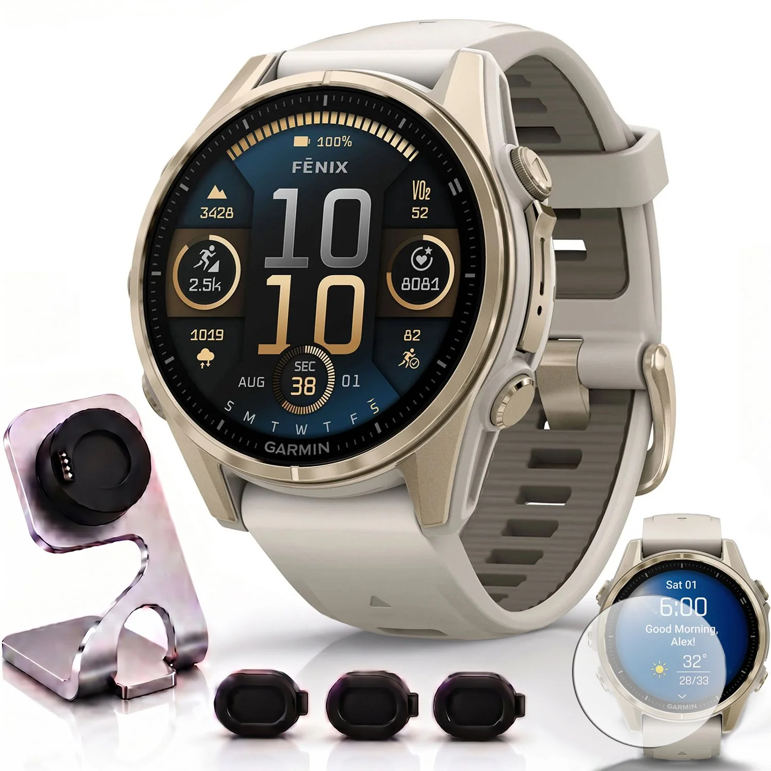 Garmin Fenix 8 43mm Smartwatch, AMOLED, Sapphire, Soft Gold + Accessories Bundle