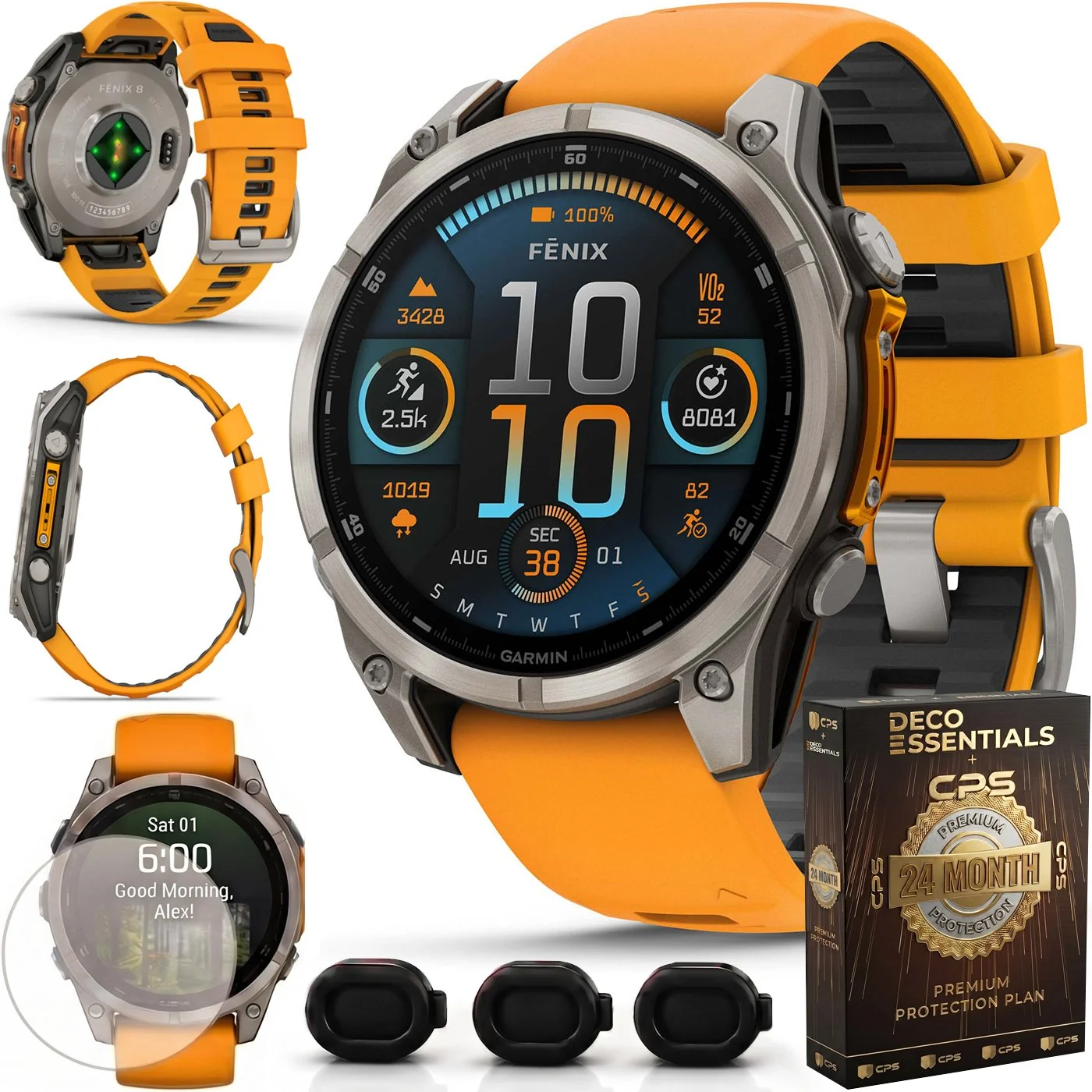 Garmin Fenix 8 47 mm AMOLED Titanium with Orange Band + 2 Year Warranty Bundle