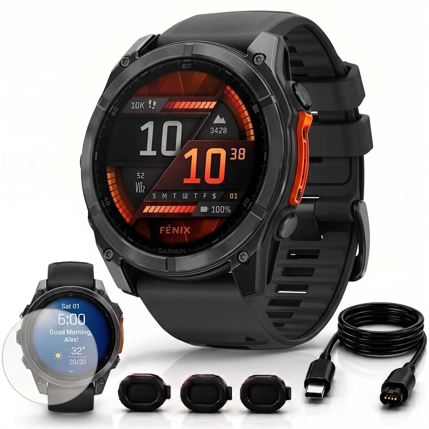Garmin Fenix 8 47mm Smartwatch, Slate Gray w/ Black Silicone Band + Accessories Bundle