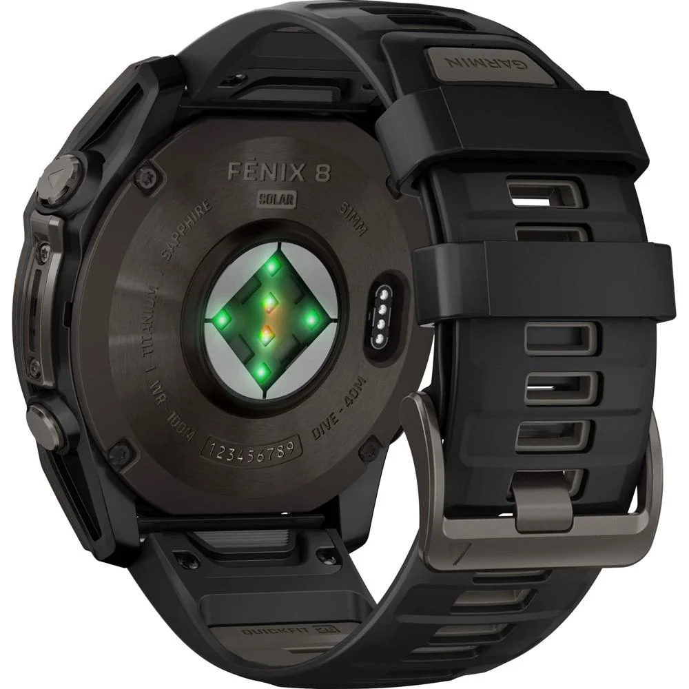 Garmin Fenix 8 51mm Solar Sapphire, Carbon Gray DLC Titanium w/ Black/Pebble Gray Band - Image 2