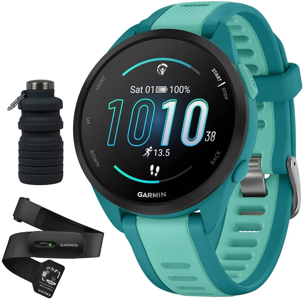 Garmin Forerunner 165 Music Smart Sport Watch, Turquoise +Aqua w/ HRM 200 (XS-S) Bundle - Image 2