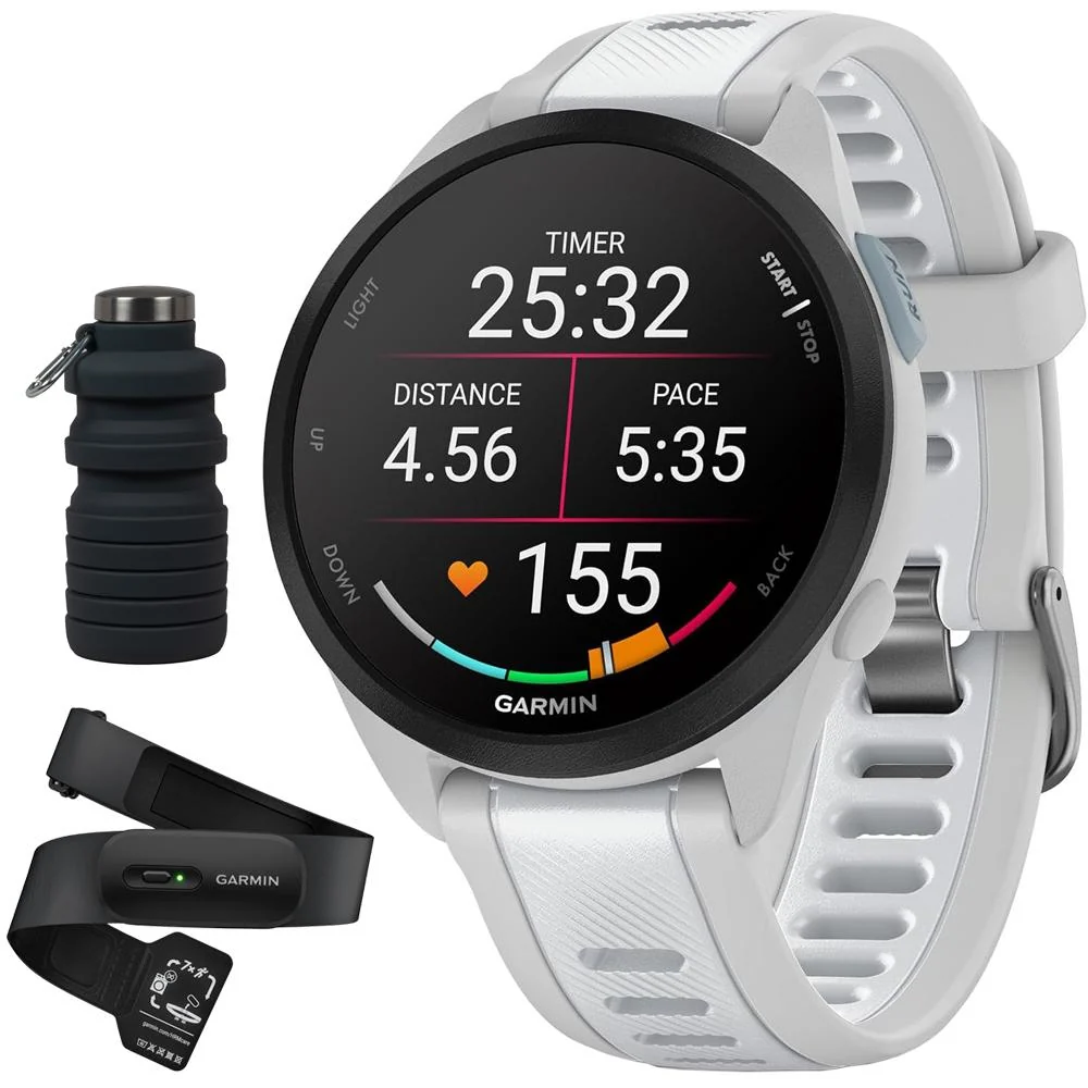 Garmin Forerunner 165 Music Smart Sport Watch w/ HRM 200 (M-XL) + Water Bottle Bundle - Image 2