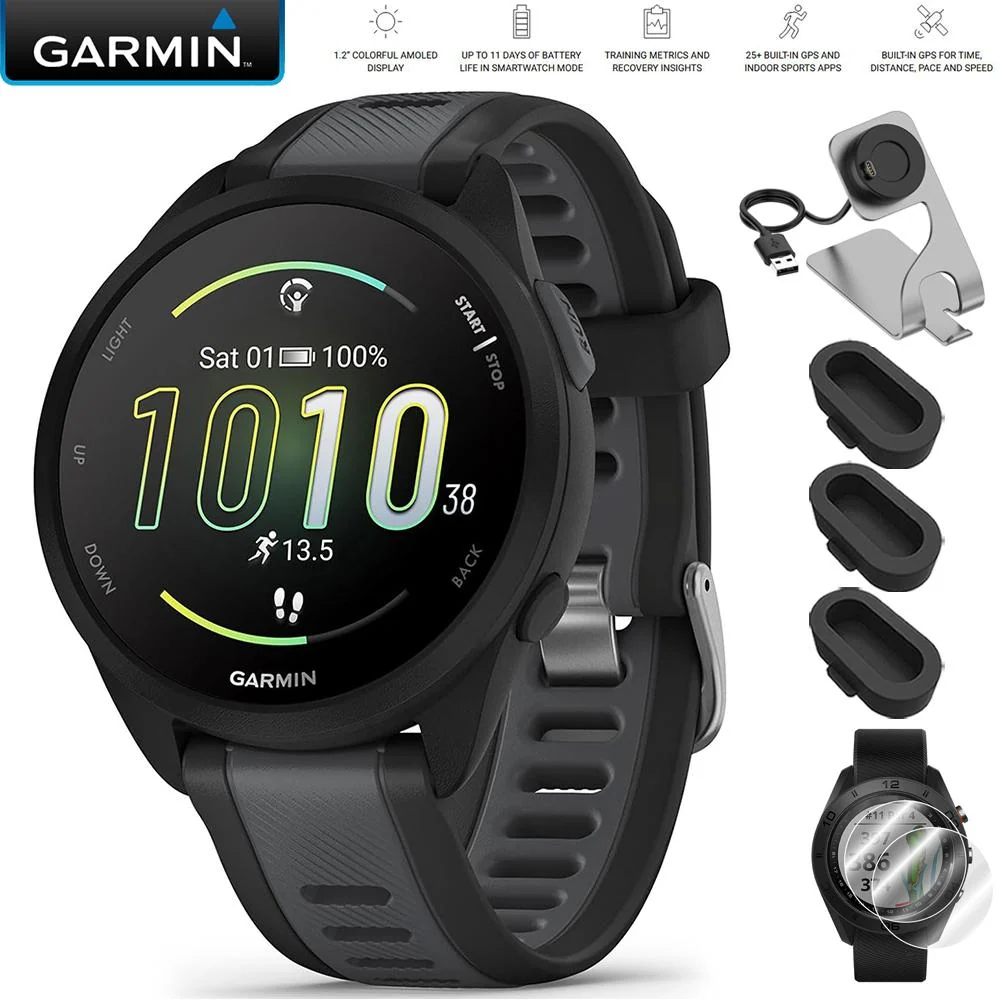 Garmin Forerunner 165 Smart Sport Watch Black + Gray with Charging Dock Bundle - Image 5
