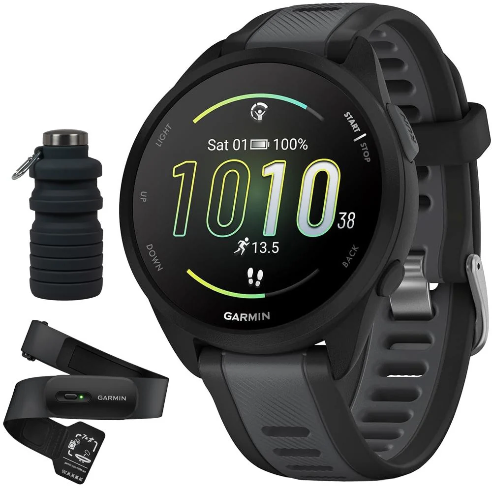Garmin Forerunner 165 Smart Sport Watch, Black + Slate Gray w/ HRM 200 (M-XL) Bundle - Image 2