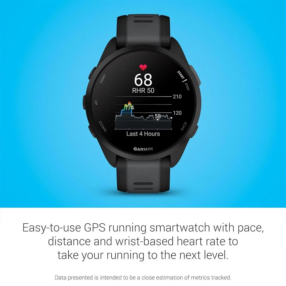 Garmin Forerunner 165 Smart Sport Watch, Black + Slate Gray w/ HRM 200 (M-XL) Bundle - Image 6