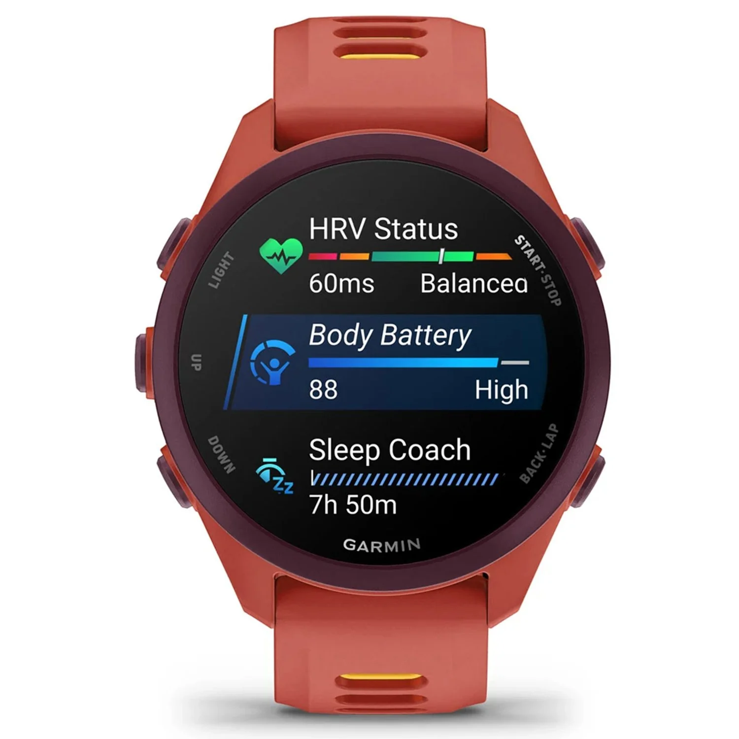 Garmin Forerunner 170 Music GPS Running Smartwatch, Red Pink/Mango - Image 3