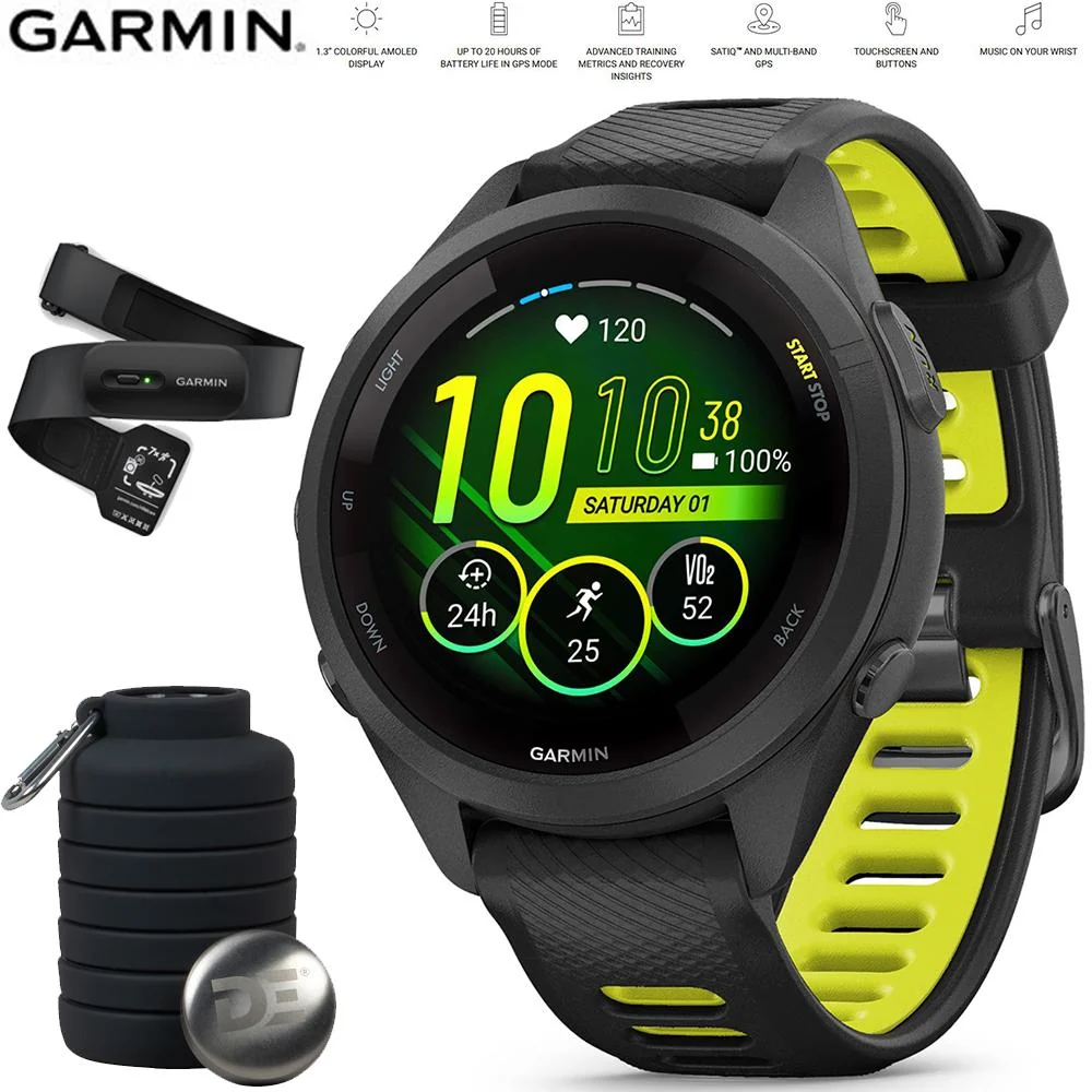 Garmin Forerunner 265S GPS Smartwatch Black/Yellow + Bottle & Heart Strap XS-S - Image 3