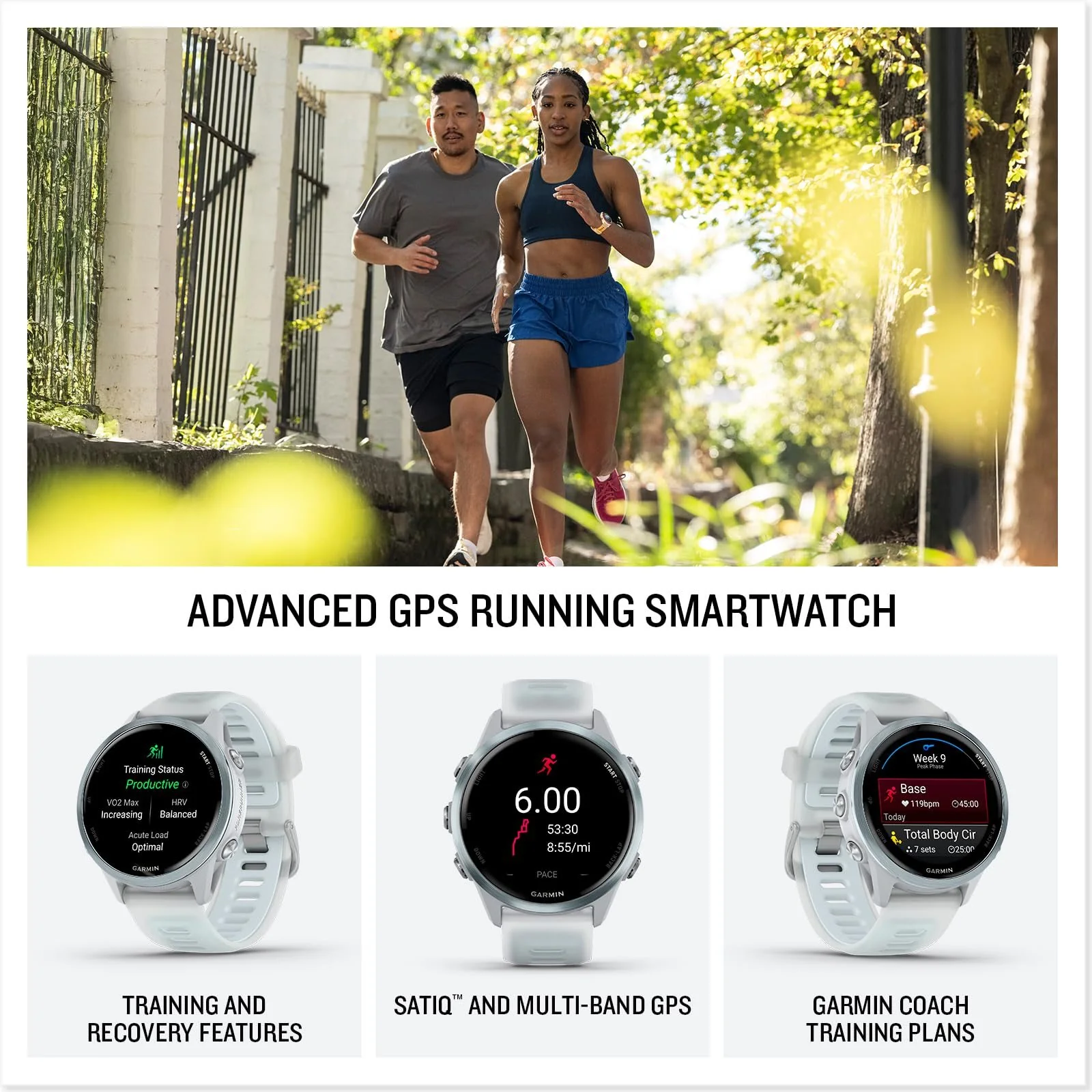 Garmin Forerunner 570 - 42mm GPS Smartwatch, Aluminum and Whitestone/Blue Band - Image 2