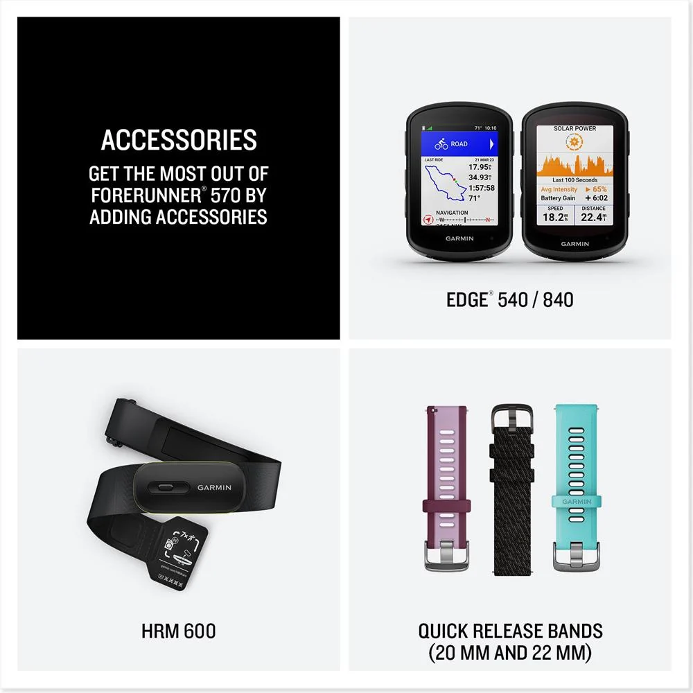 Garmin Forerunner 570 42mm GPS Smartwatch, Aluminum & Black Band + Accessories Bundle - Image 7