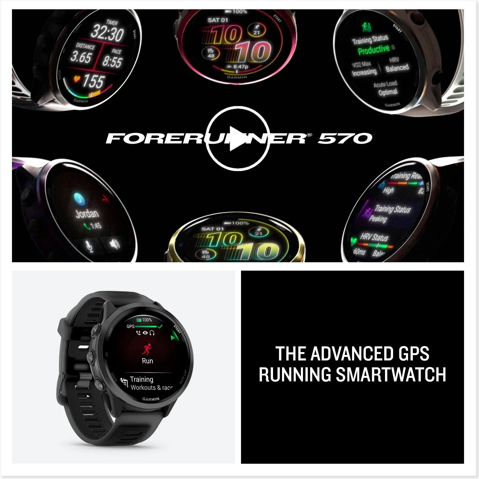 Garmin Forerunner 570  47mm GPS Smartwatch Aluminum and Black Band + 2 Yr Warranty Pack - Image 9