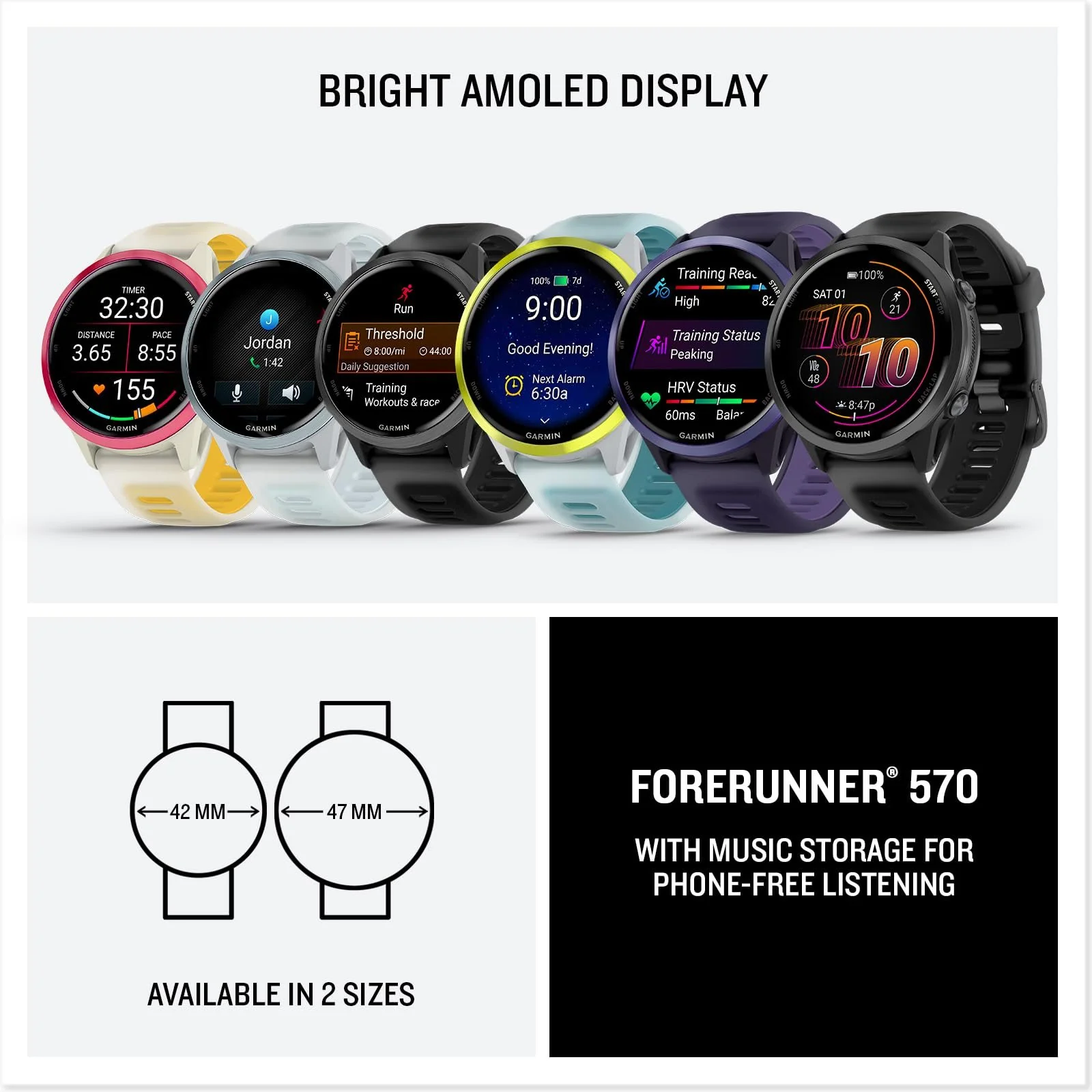 Garmin Forerunner 570 47mm GPS Smartwatch Aluminum and Indigo Band + 2 Yr Warranty Pack - Image 8