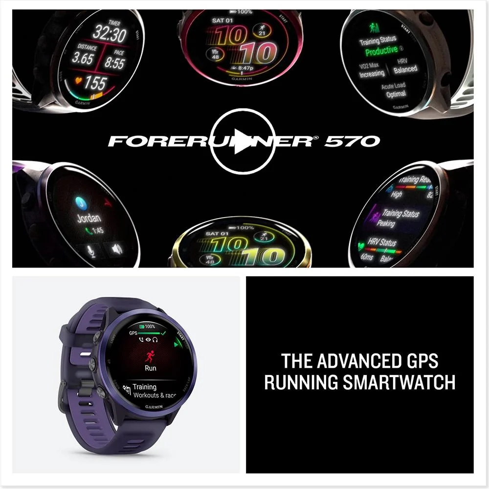 Garmin Forerunner 570 47mm GPS Smartwatch Aluminum and Indigo Band + Band Bundle - Image 9
