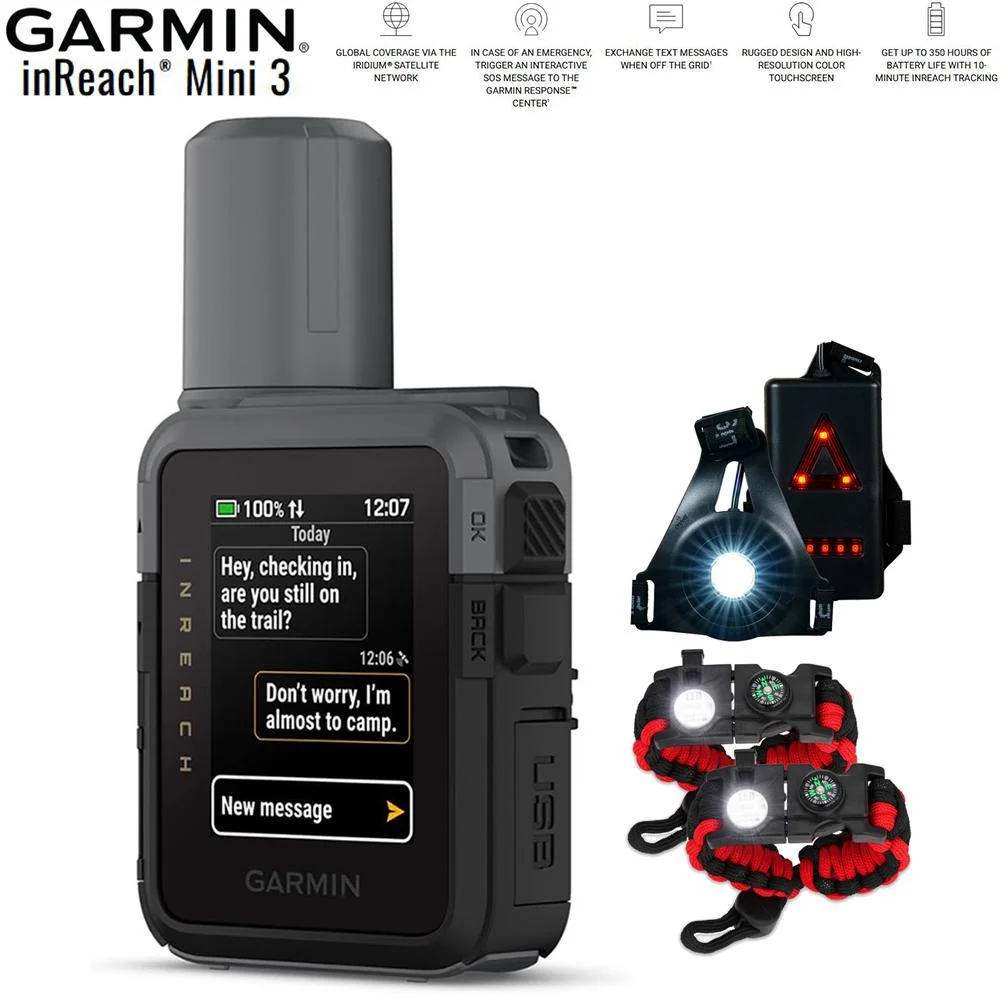 Garmin inReach Mini 3 Compact SOS Satellite Communicator + Safety Light Bundle