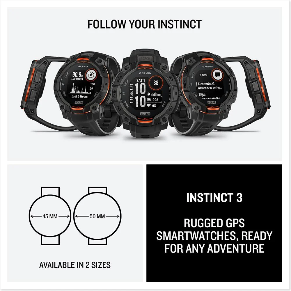 Garmin Instinct 3 - 45 mm GPS Smartwatch, SOLAR + Milanese Band + Charging Dock Bundle - Image 11