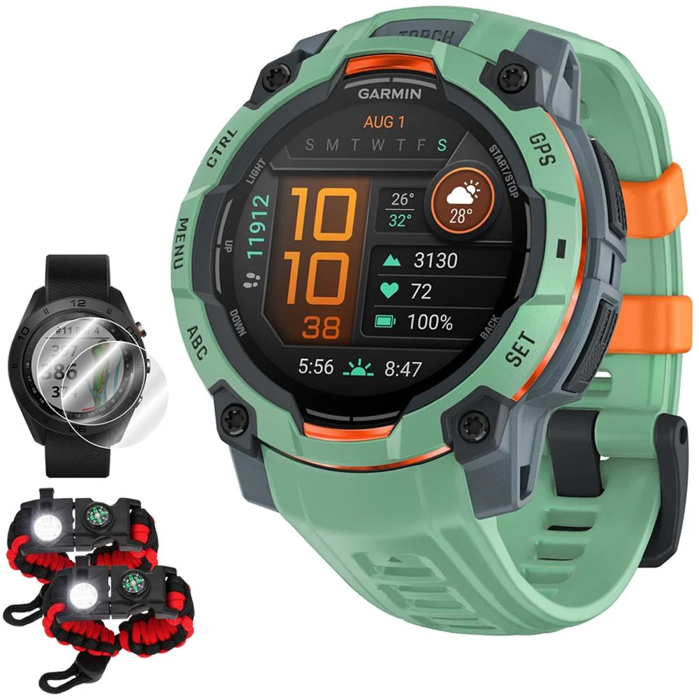 Garmin Instinct 3 45mm GPS Smartwatch, Neo Tropic w/Neo Tropic Band +Accessories Bundle - Image 2