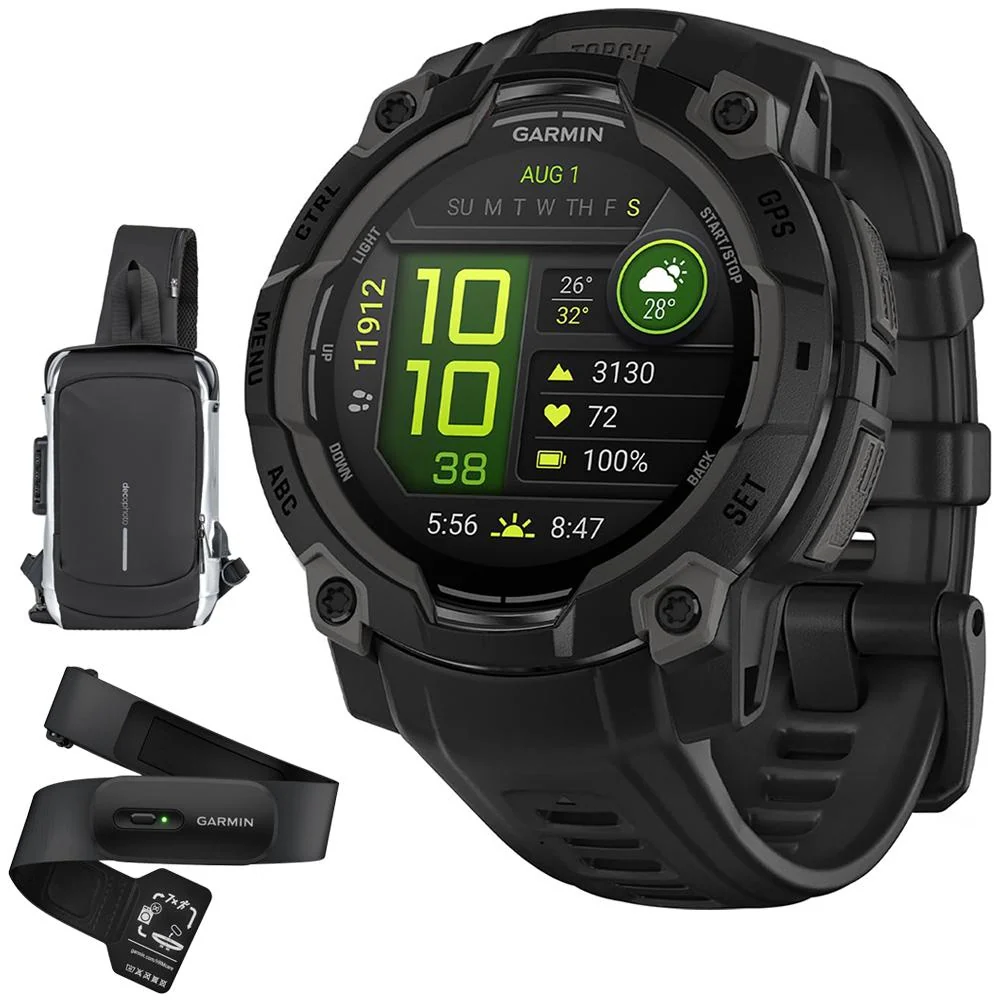 Garmin Instinct 3 45mm Outdoor GPS Smartwatch, AMOLED, Black w/ HRM 200 (M-XL) Bundle - Image 2