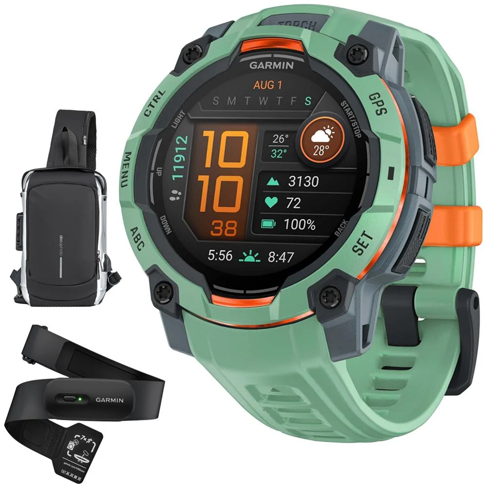 Garmin Instinct 3 45mm Outdoor GPS Smartwatch, AMOLED w/ Garmin HRM 200 (M-XL) Bundle - Image 2