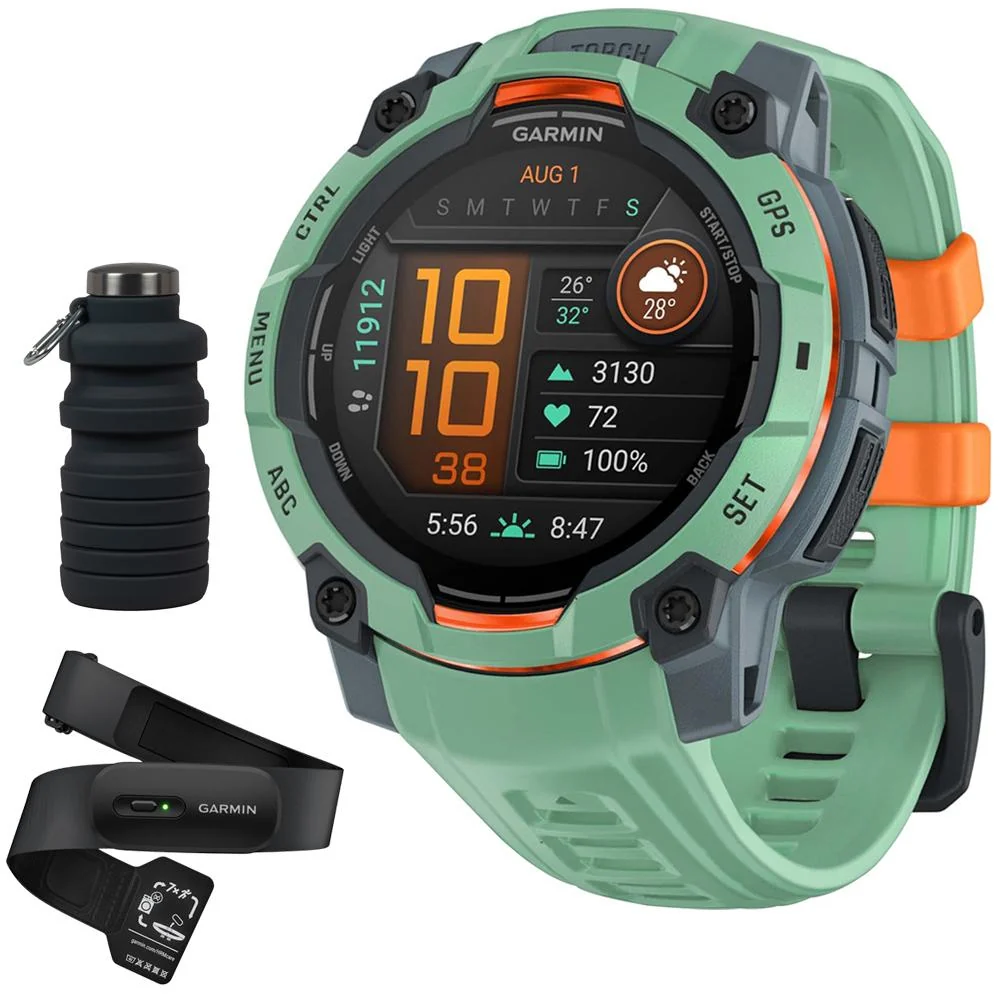 Garmin Instinct 3 45mm Outdoor GPS Smartwatch, AMOLED w/ HRM 200 (XS-S) Bundle - Image 2