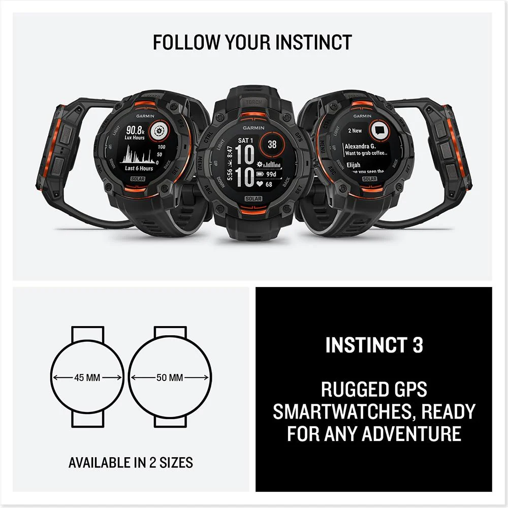 Garmin Instinct 3 45mm Outdoor GPS Smartwatch, SOLAR, Black w/ HRM 200 (M-XL) Bundle - Image 12
