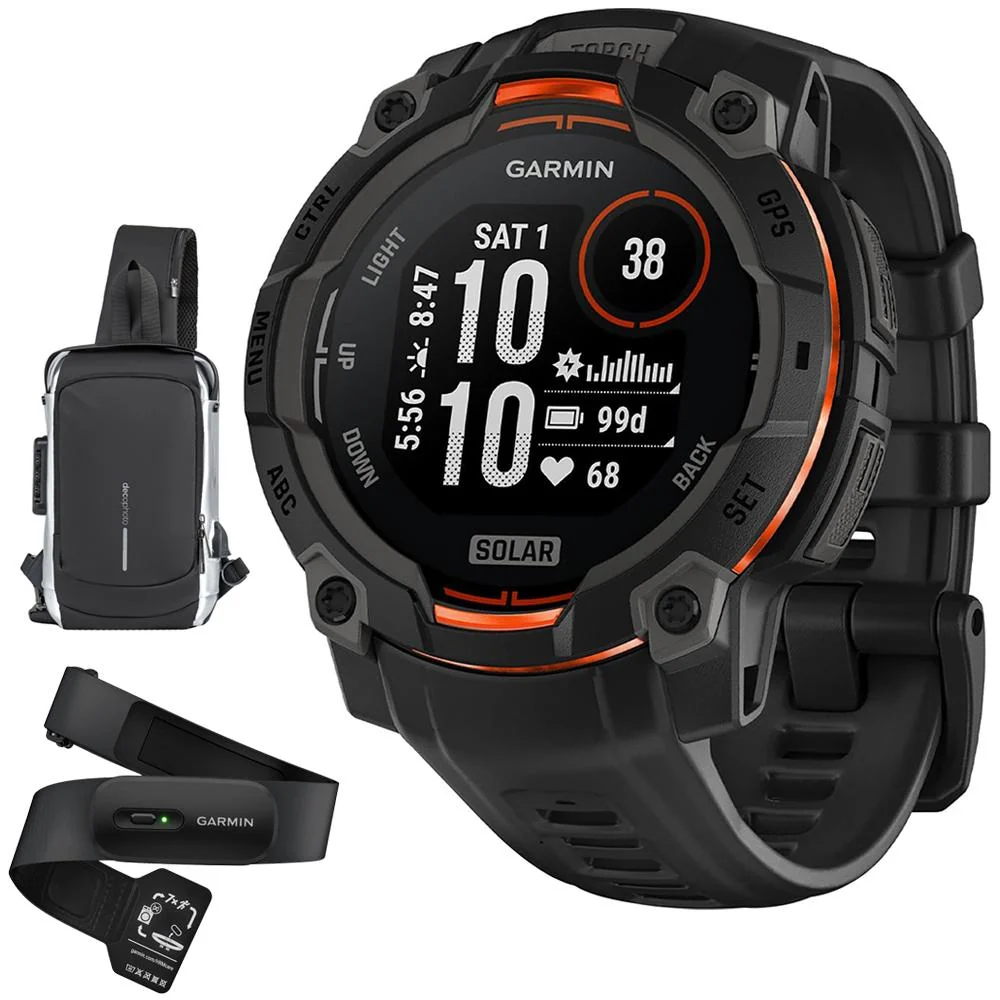 Garmin Instinct 3 45mm Outdoor GPS Smartwatch, SOLAR, Black w/ HRM 200 (M-XL) Bundle - Image 2