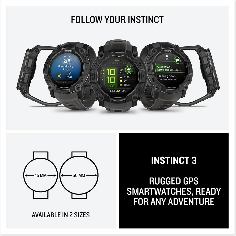 Garmin Instinct 3 - 50 mm GPS Smartwatch, AMOLED + Charging Dock + Protector Bundle - Image 11