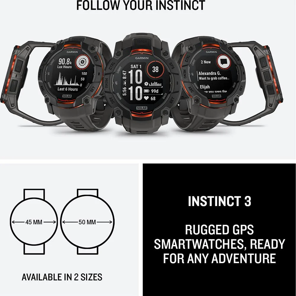 Garmin Instinct 3 - 50 mm GPS Smartwatch, SOLAR + Charging Dock + Protector Bundle - Image 11