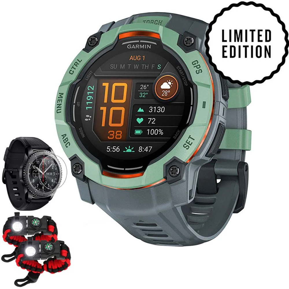 Garmin Instinct 3 50mm GPS Smartwatch, Neo Tropic w/ Twilight Band + Accessories Bundle - Image 2
