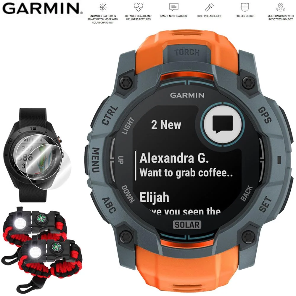 Garmin Instinct 3 50mm GPS Smartwatch Solar w/ Solstice Band+Accessories Bundle