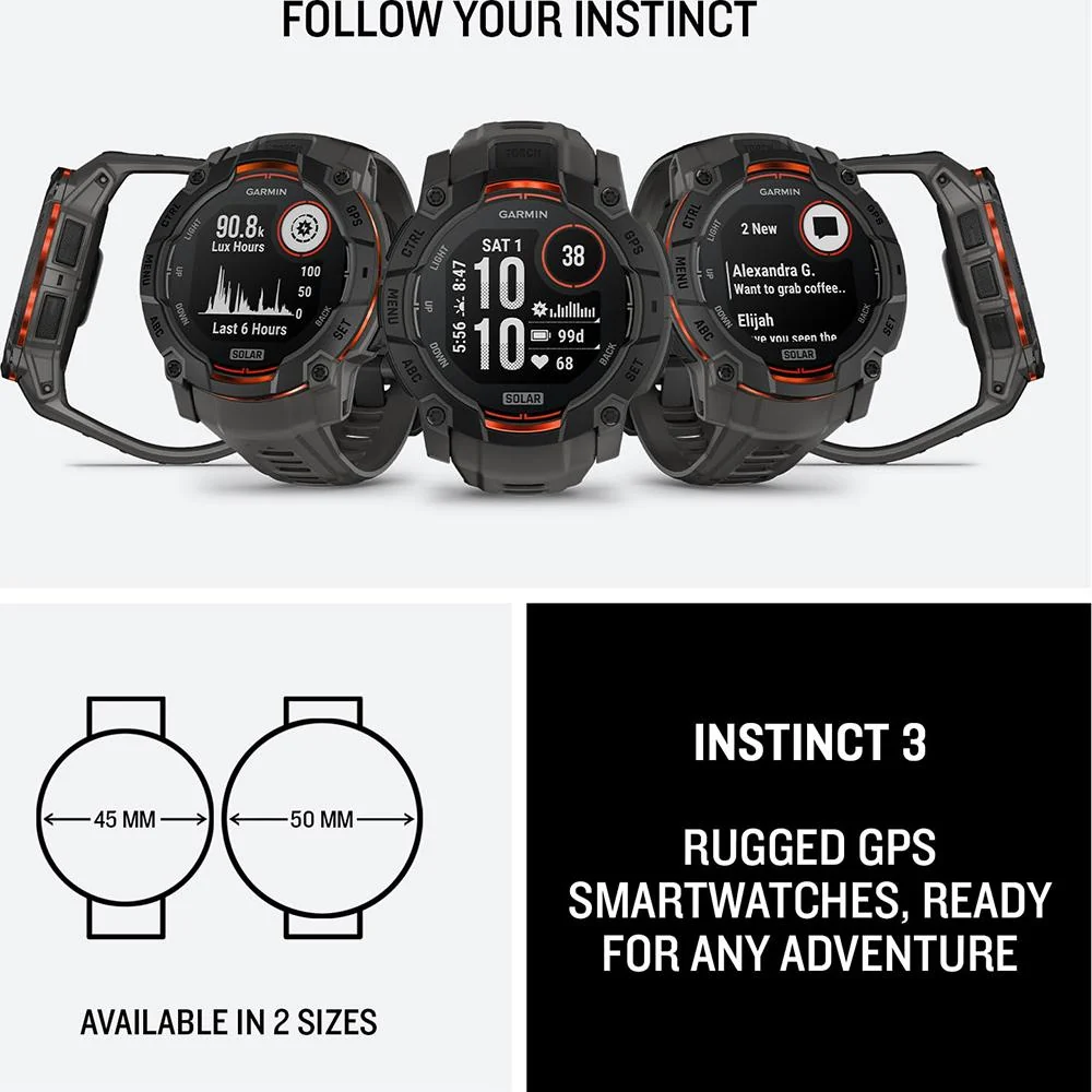 Garmin Instinct 3 50mm Outdoor GPS Smartwatch, SOLAR, Black w/ HRM 200 (XS-S) Bundle - Image 12
