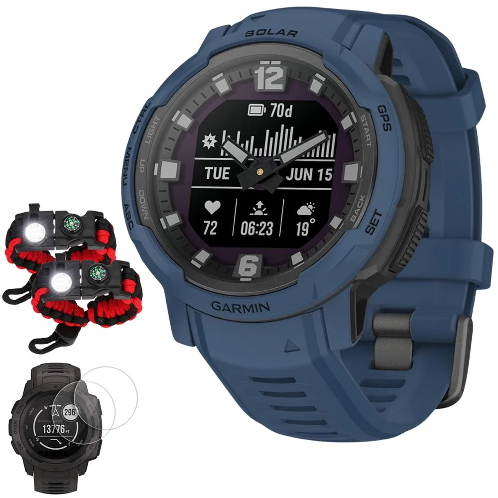 Garmin Instinct Crossover Solar Rugged Smartwatch, Tidal Blue w/ Accessories Bundle - Image 2