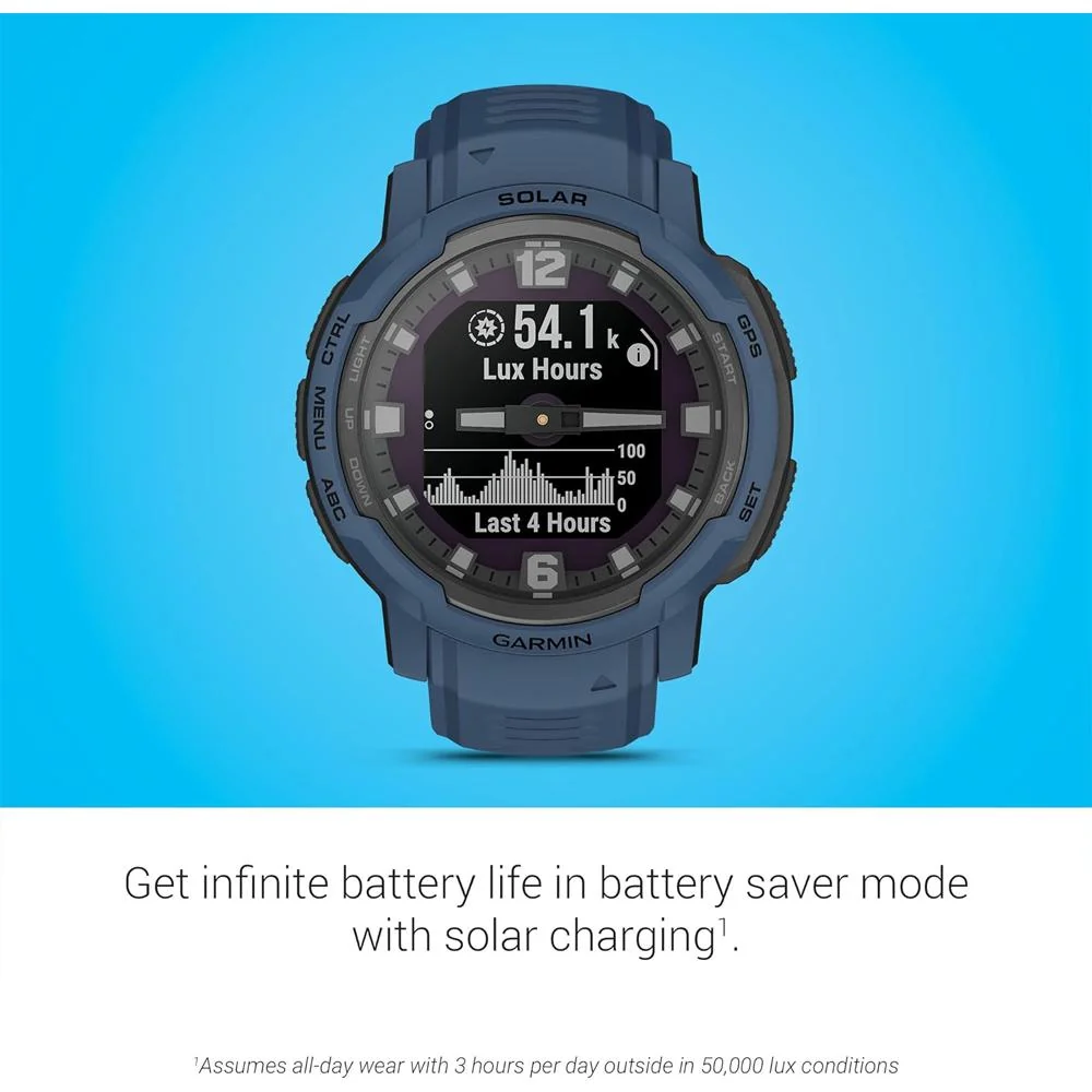 Garmin Instinct Crossover Solar Rugged Smartwatch, Tidal Blue w/ Accessories Bundle - Image 8