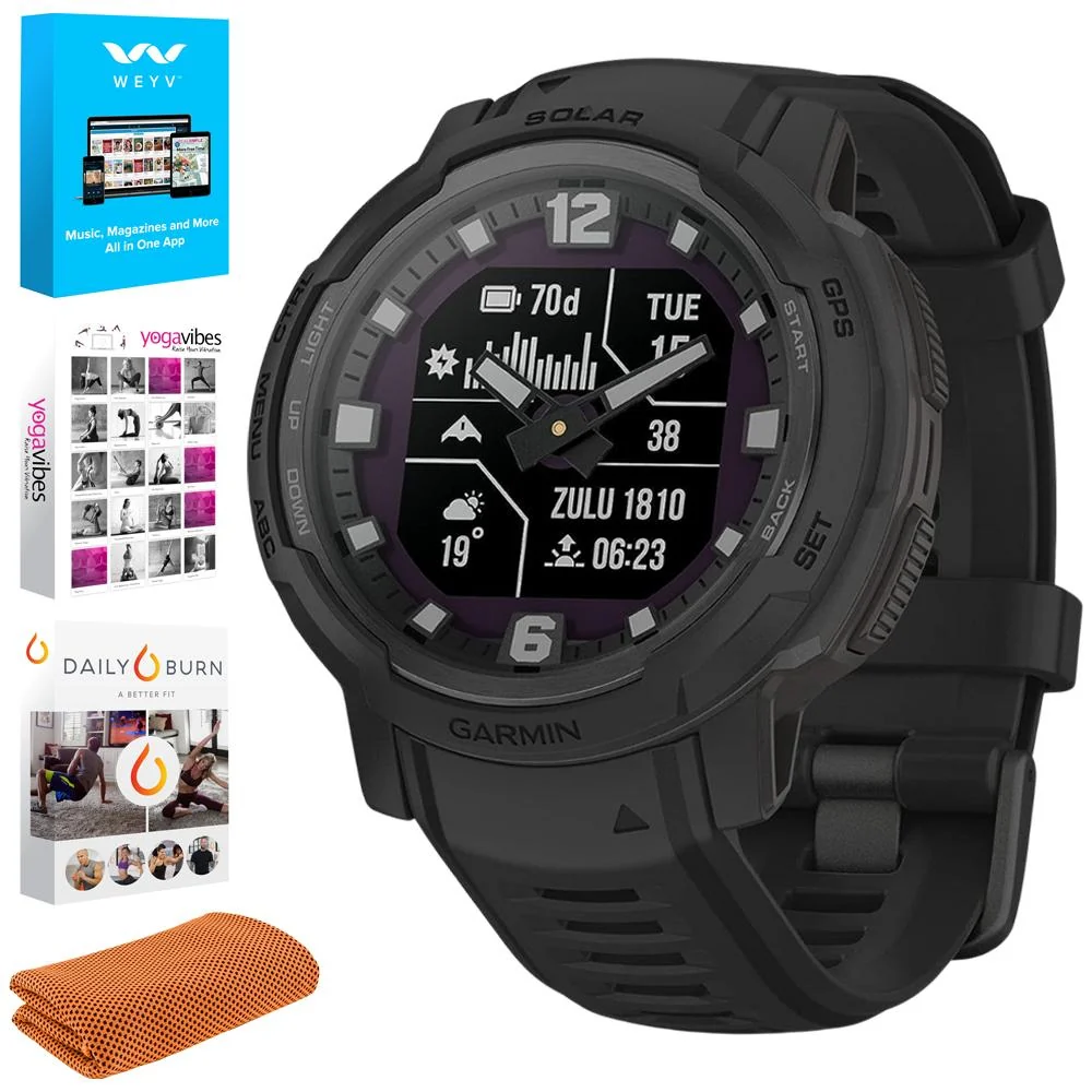 Garmin Instinct Crossover Solar Tactical Hybrid Smartwatch, Black w/ Fitness Bundle - Image 2