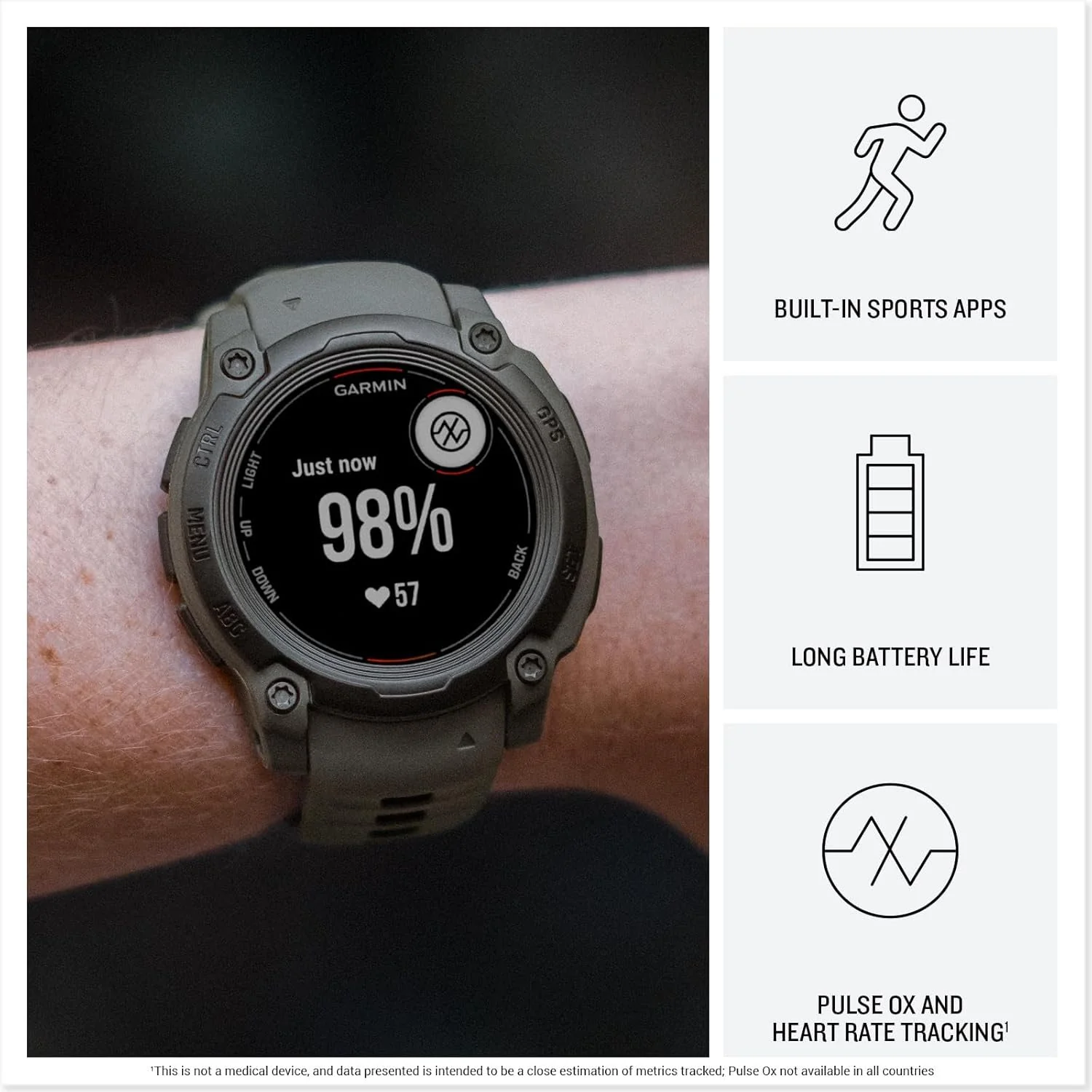 Garmin Instinct E 40mm Rugged Outdoor GPS Smartwatch (Charcoal) + HRM 200 (M-XL) Bundle - Image 8