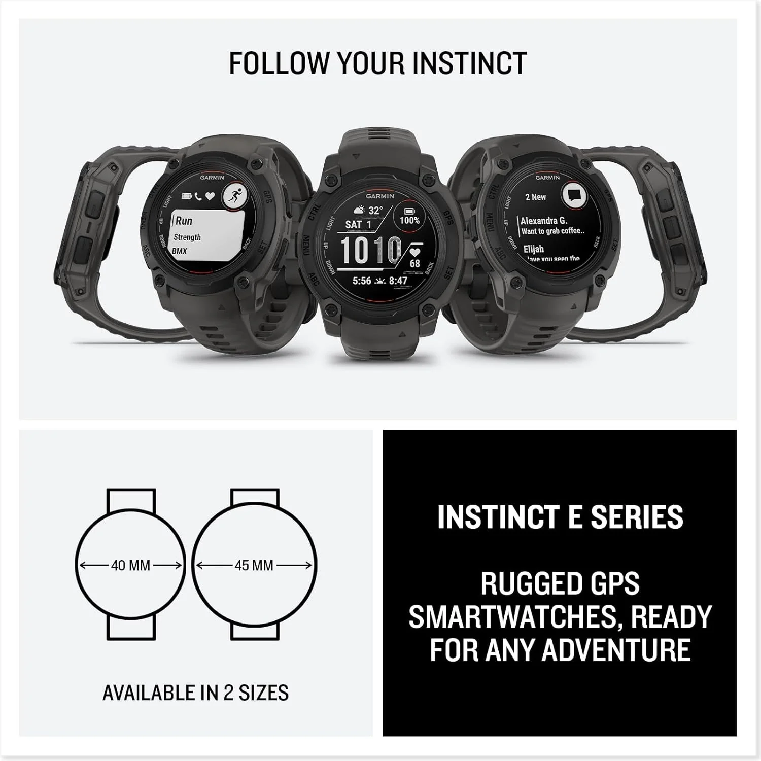 Garmin Instinct E 45mm Rugged Outdoor GPS Smartwatch +2-YR CPS Protection Pack +Adapter - Image 13