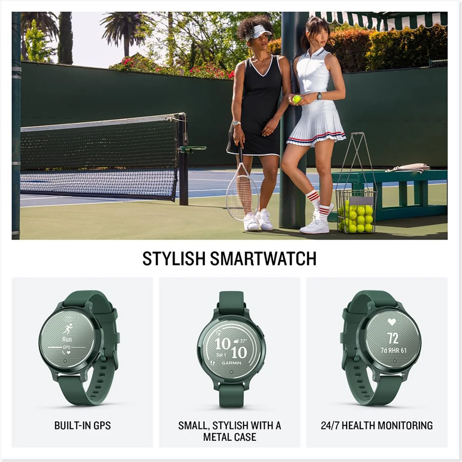 Garmin Lily 2 Active Smartwatch, Jasper Green with Jasper Green Silicone Band - Image 2