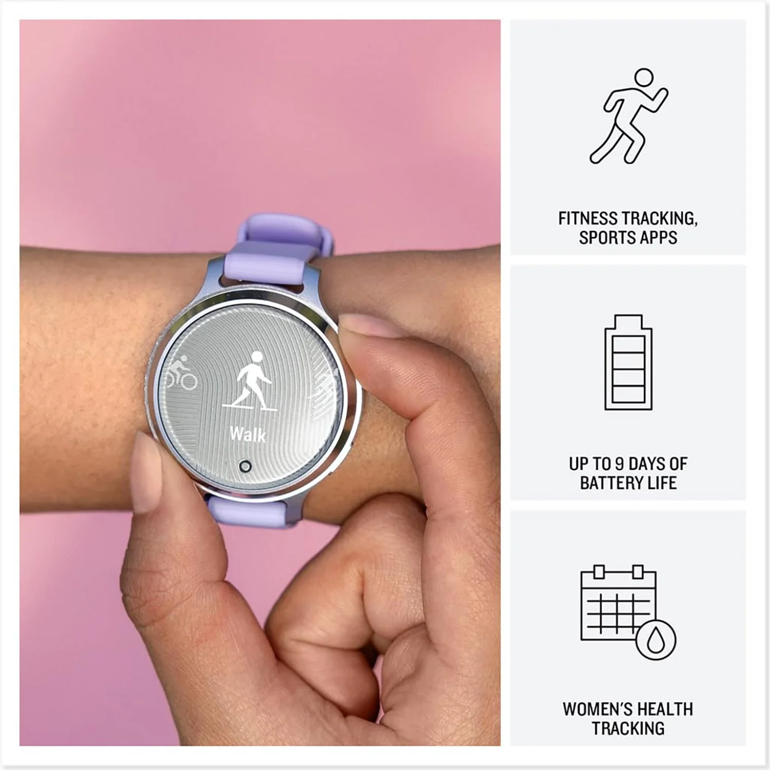 Garmin Lily 2 Active Smartwatch, Silver with Purple Jasmine Silicone Band - Image 3