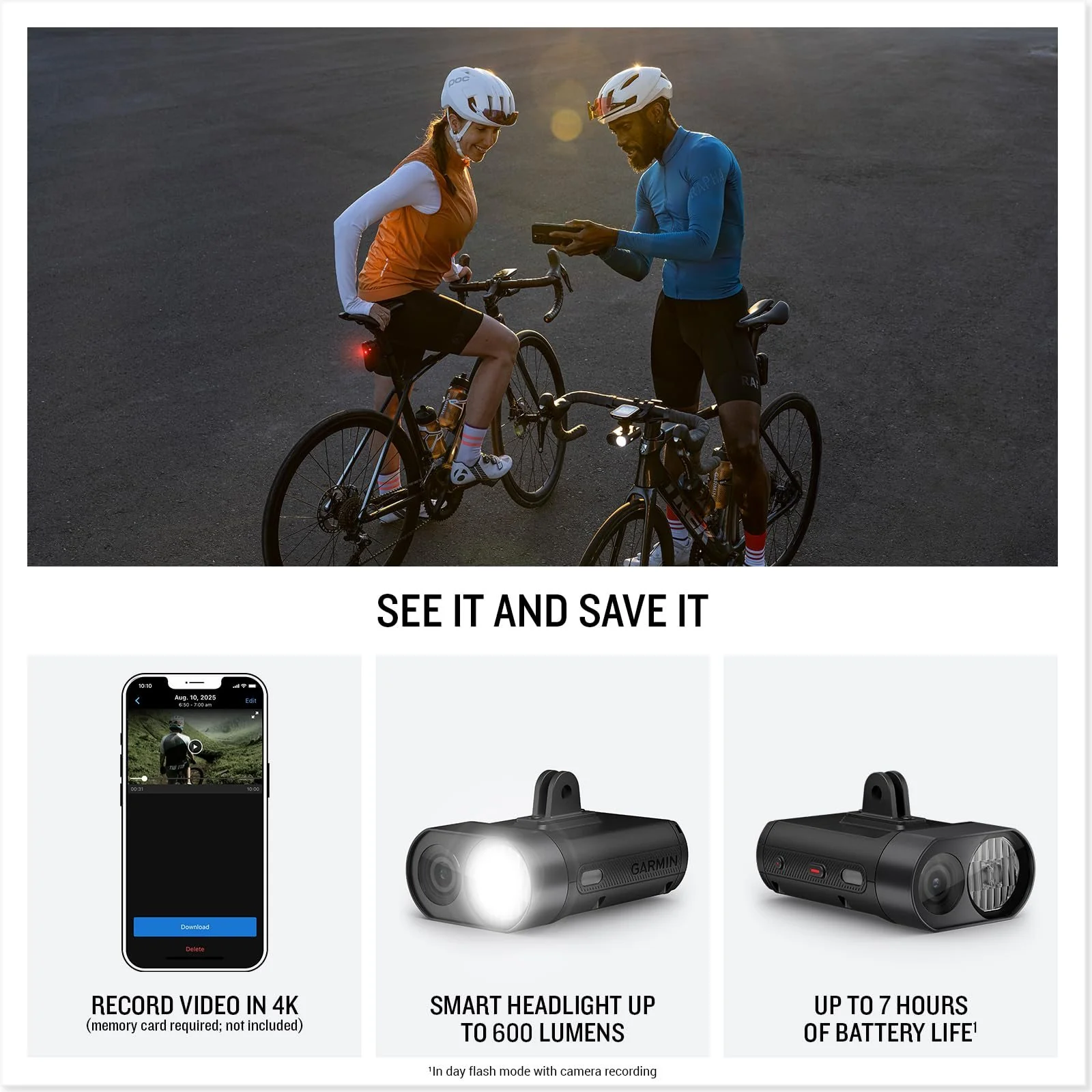 Garmin Varia Vue, Cycling Headlight & 4K Camera, 600 Lumens, Incident Detection - Image 2