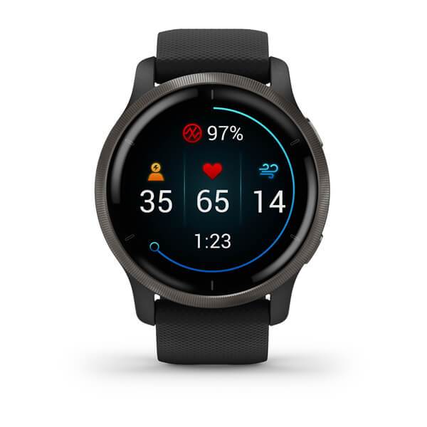 Garmin Venu 2 Fitness Smartwatch - Slate Bezel with Black Silicone Band - Image 2