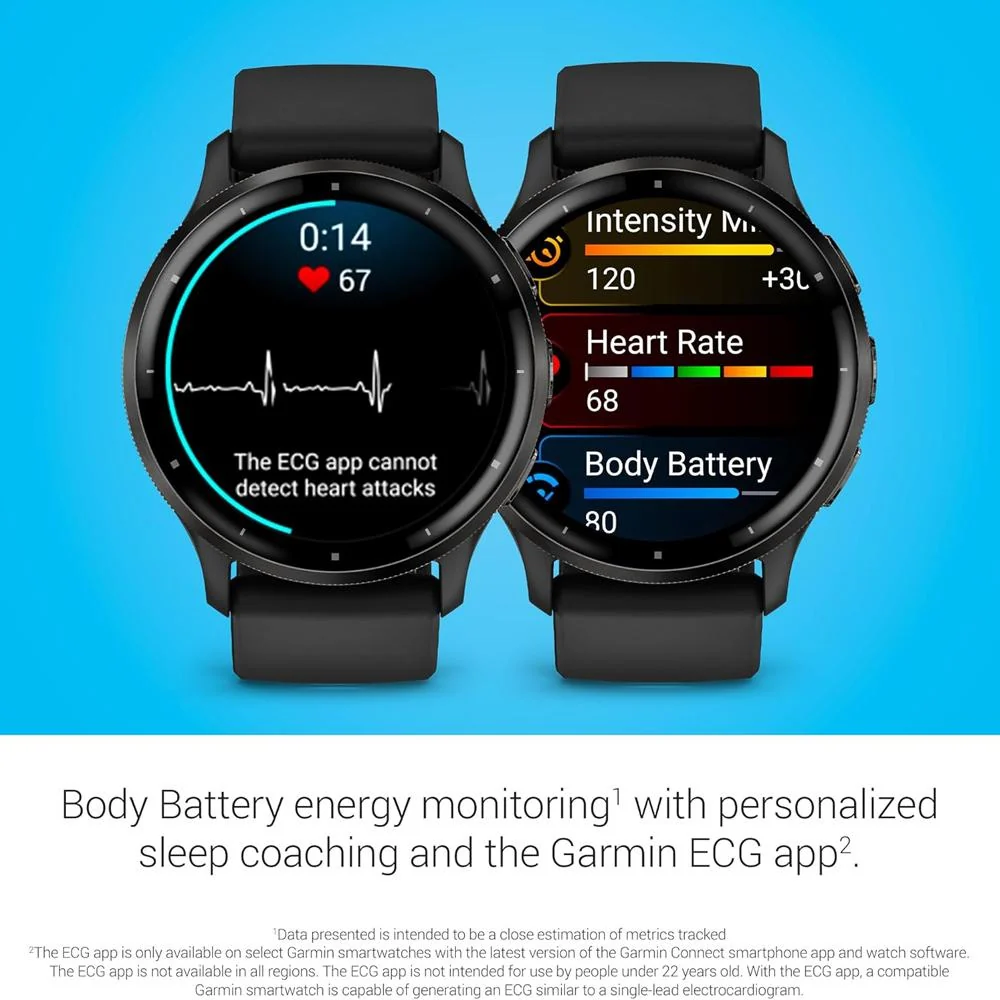 Garmin Venu 3 Health and Fitness GPS Smartwatch Steel Bezel w/ Black Case (45mm) - Image 11