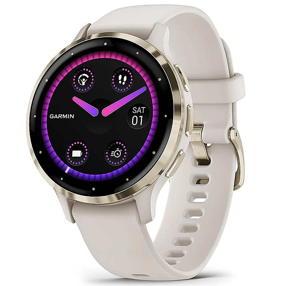 Garmin Venu 3S Health Fitness GPS Smartwatch Gold with Ivory Case + Bands Bundle - Image 2