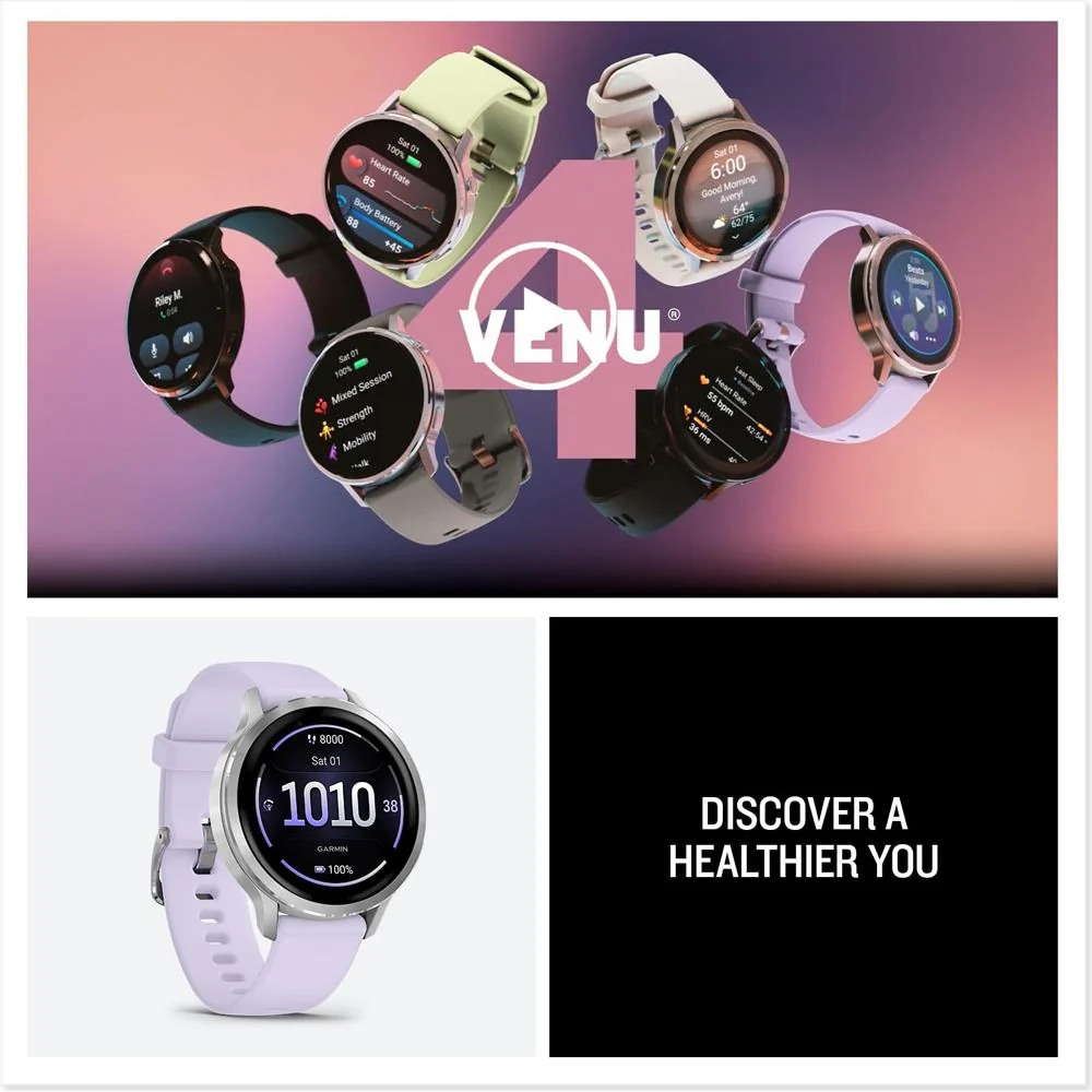 Garmin Venu 4 41mm Health & Fitness GPS Smartwatch Silver with Nylon Band Bundle - Image 9