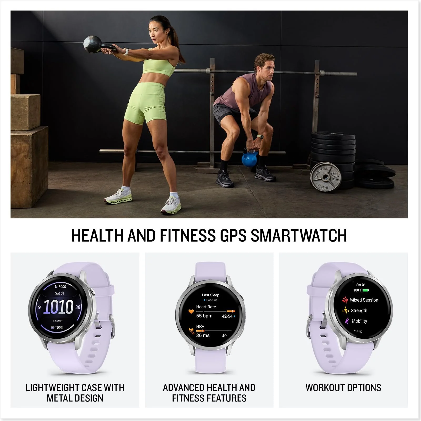 Garmin Venu 4,41mm Health & Fitness GPS Smartwatch Silver with Periwinkle Silicone Band - Image 3