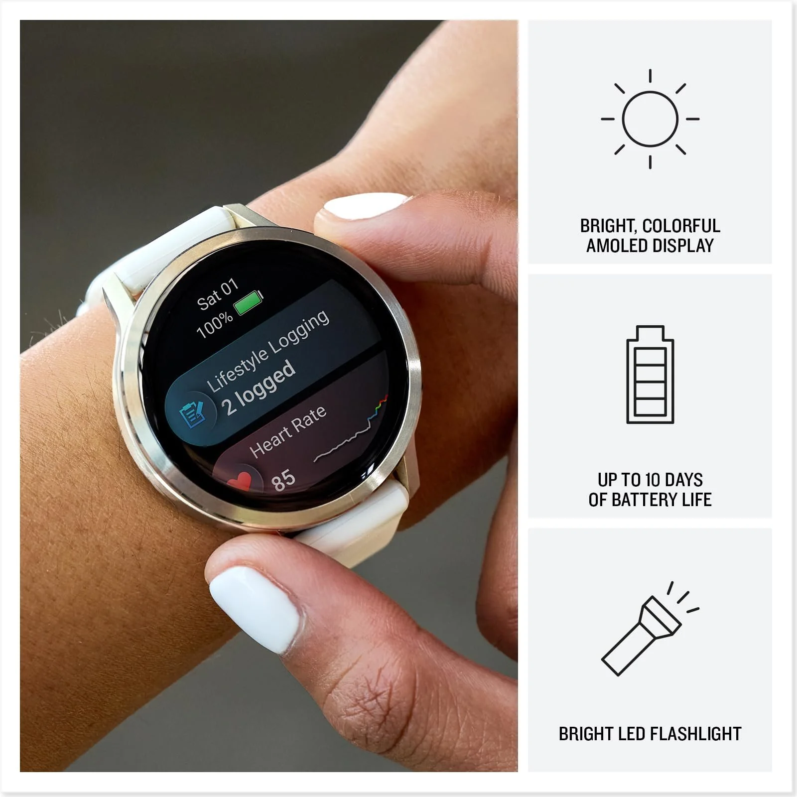 Garmin Venu 4,41mm Health & Fitness GPS Smartwatch Silver with Periwinkle Silicone Band - Image 3