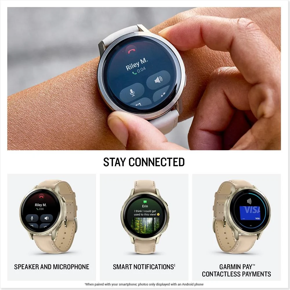 Garmin Venu 4 41mm Smartwatch Lunar Gold with Leather Band + Nylon Band Bundle - Image 4