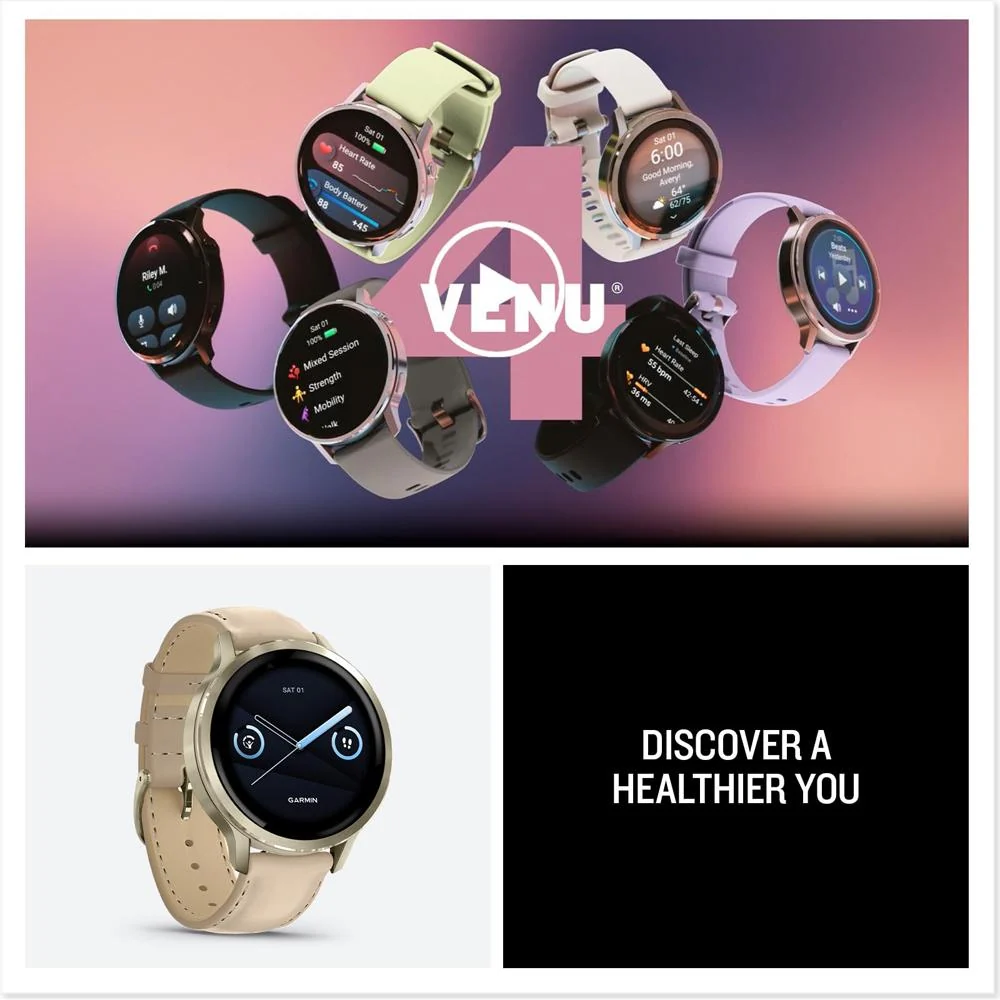 Garmin Venu 4 41mm Smartwatch Lunar Gold with Leather Band + Nylon Band Bundle - Image 8