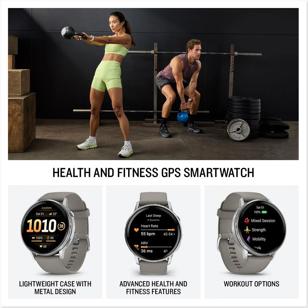 Garmin Venu 4 45 mm Health & Fitness GPS Smartwatch Silver with Band Bundle - Image 3