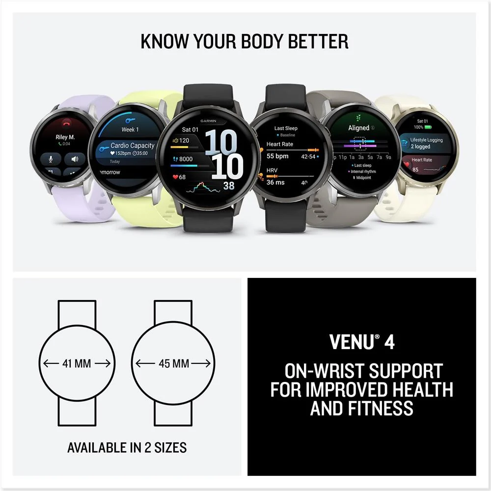 Garmin Venu 4 45 mm Health & Fitness GPS Smartwatch Silver with Band Bundle - Image 8
