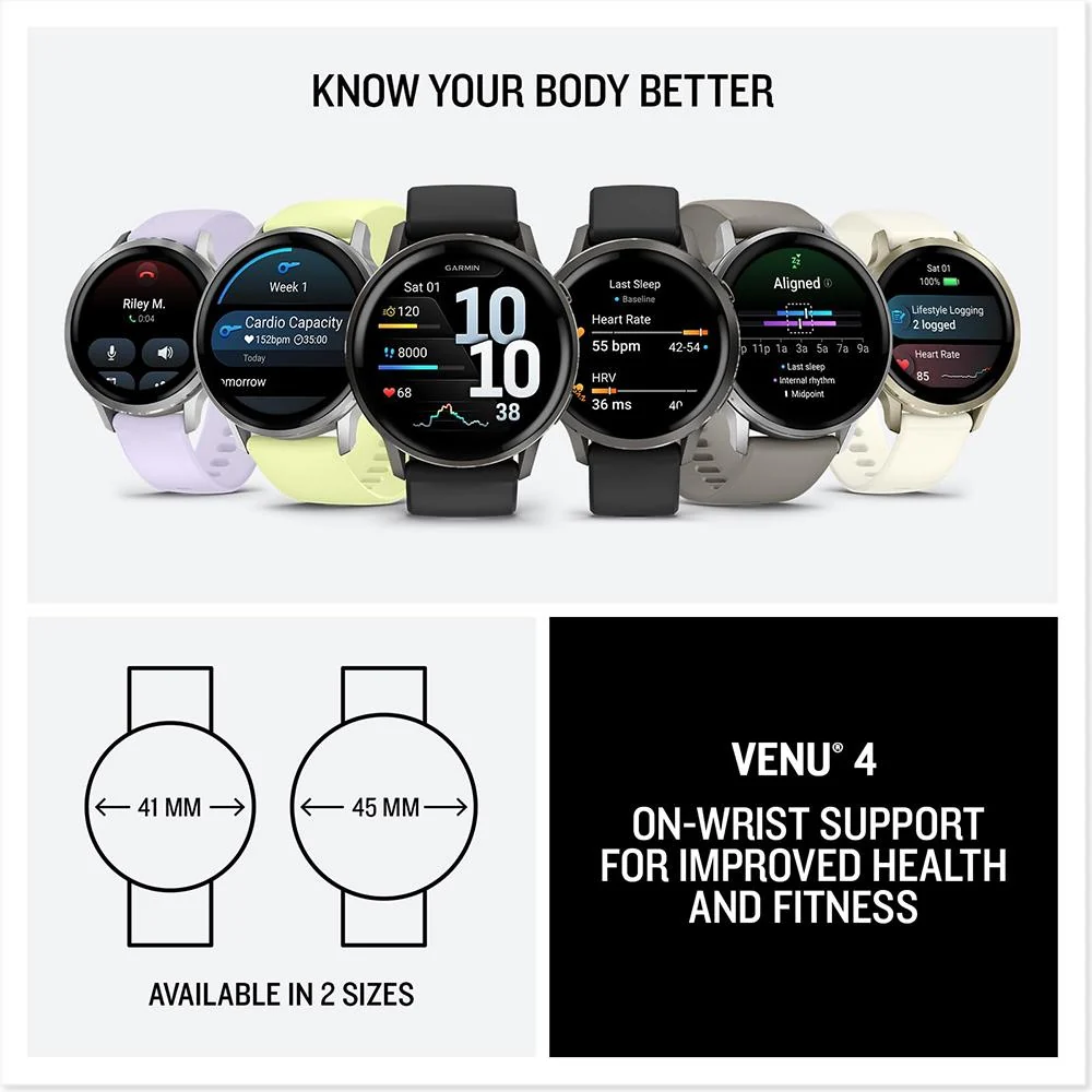 Garmin Venu 4, 45 mm Health & Fitness GPS Smartwatch, Slate + Accessories Bundle - Image 7